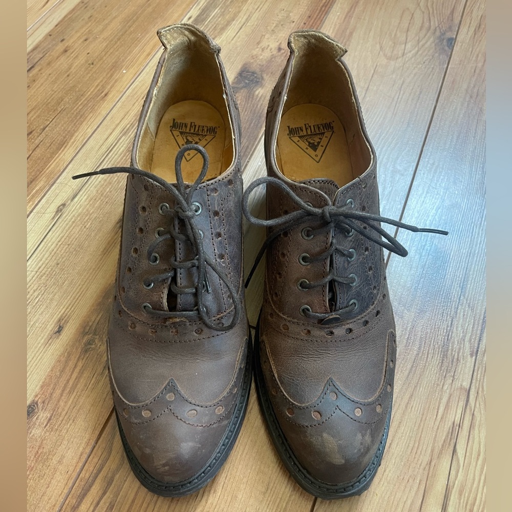 Fluevog Brown Leather Wingtip Lace-Up Heels - Picture 7 of 12